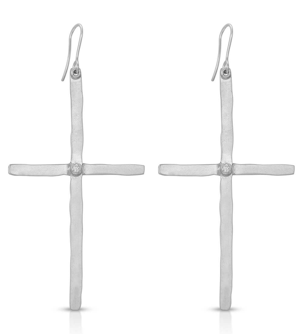 CZ THIN CROSS EARRINGS