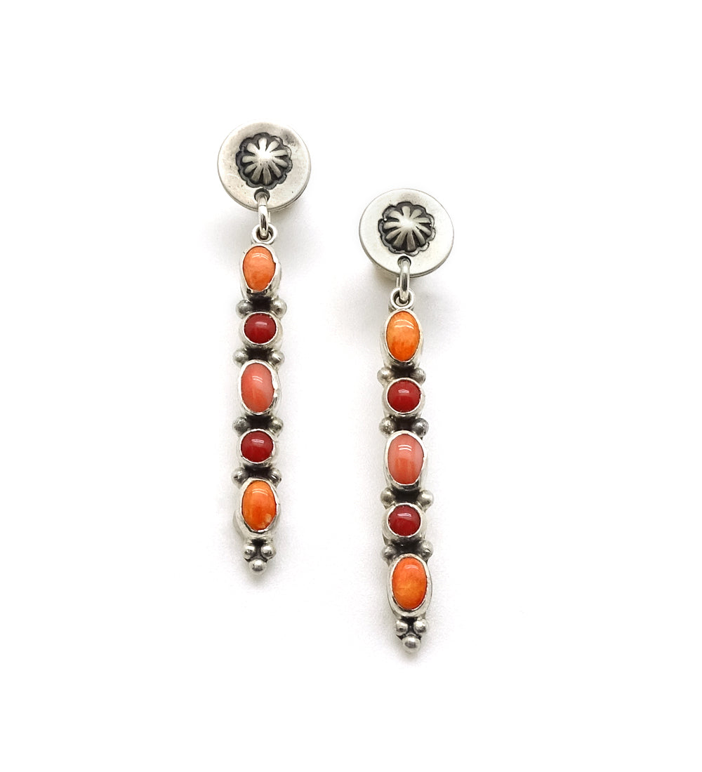Coral and Orange Spiny Stick Earrings