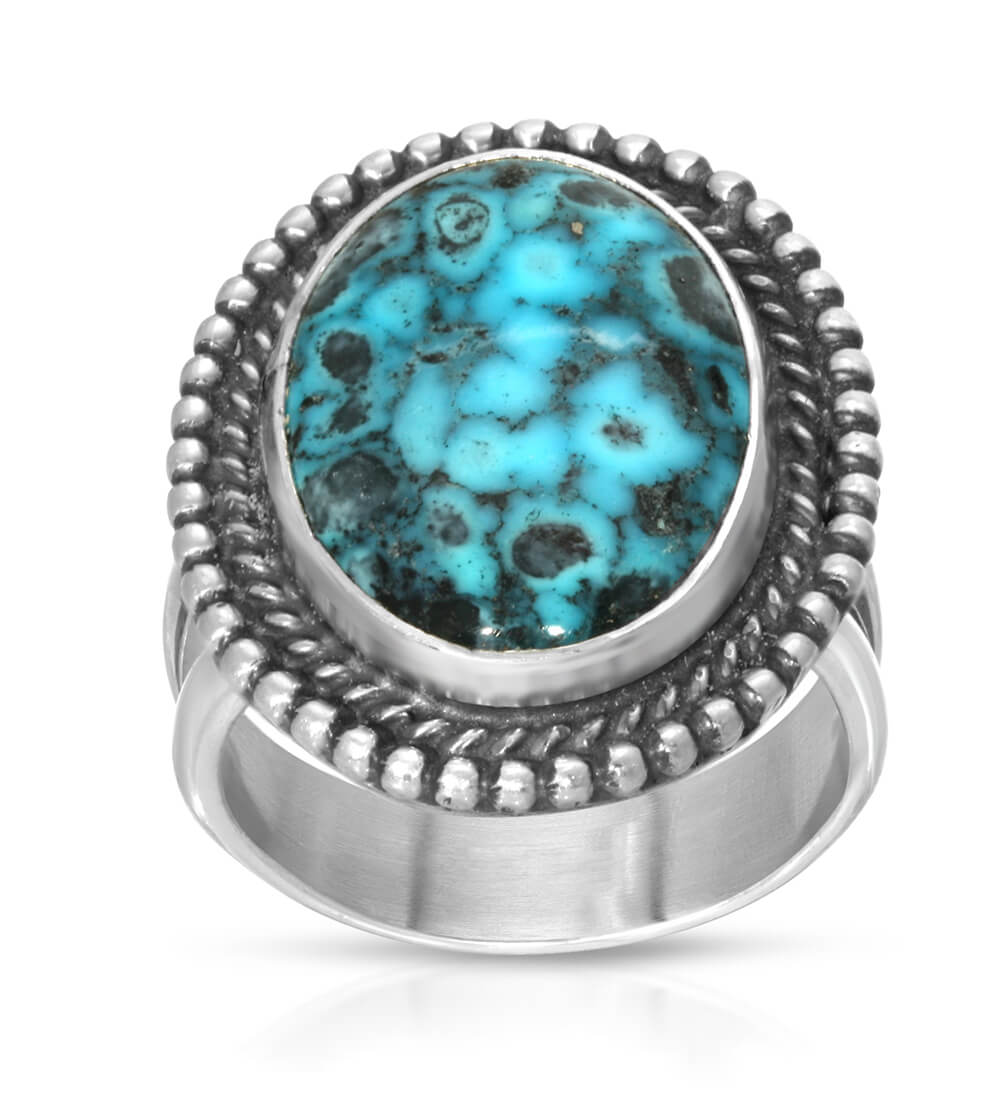 KINGMAN TURQUOISE MEDIUM BEADED BORDER RING