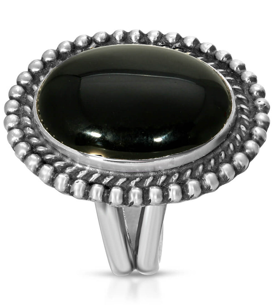 BEADED BORDER ONYX RING