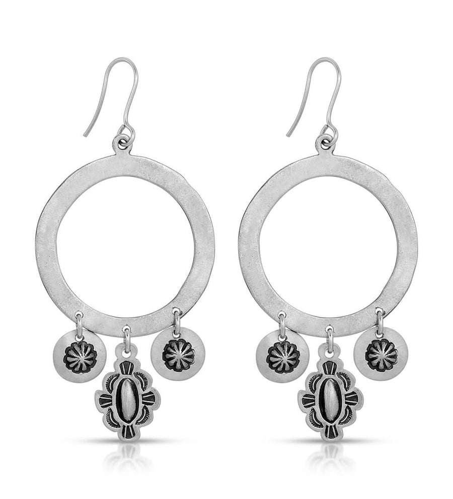 SILVER CHARMED DRUM CIRLCE EARRINGS