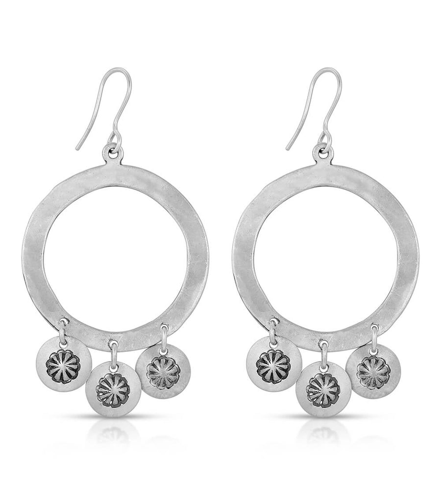 SILVER STAMPED DRUM CIRCLE EARRINGS