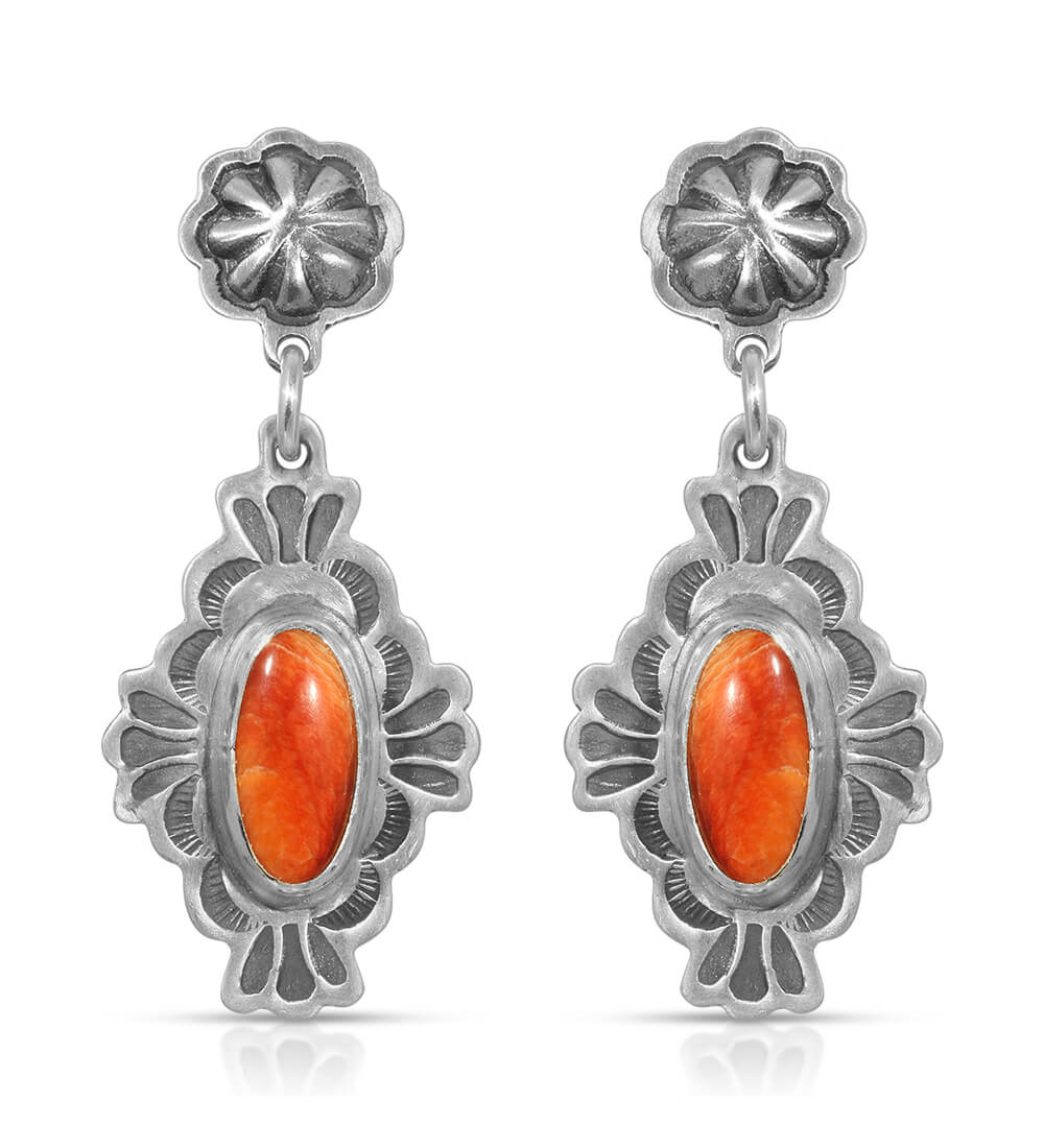ORANGE SPINY OVAL CHARM EARRINGS