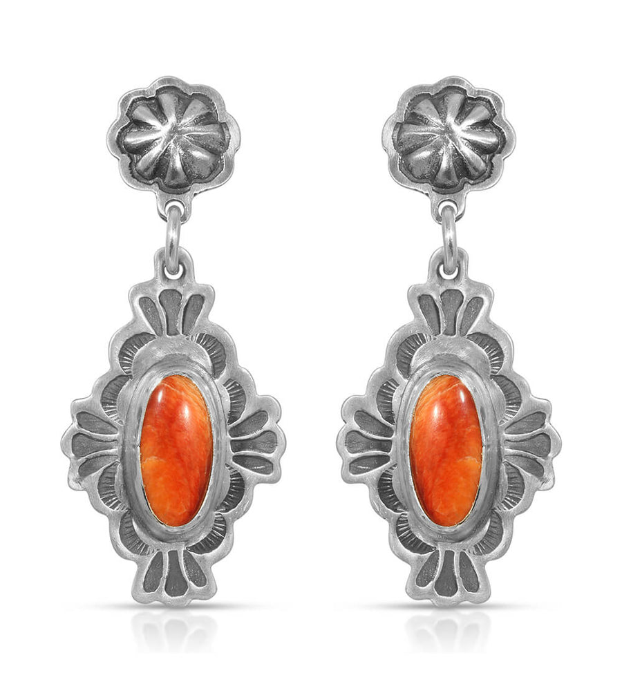 ORANGE SPINY OVAL CHARM EARRINGS