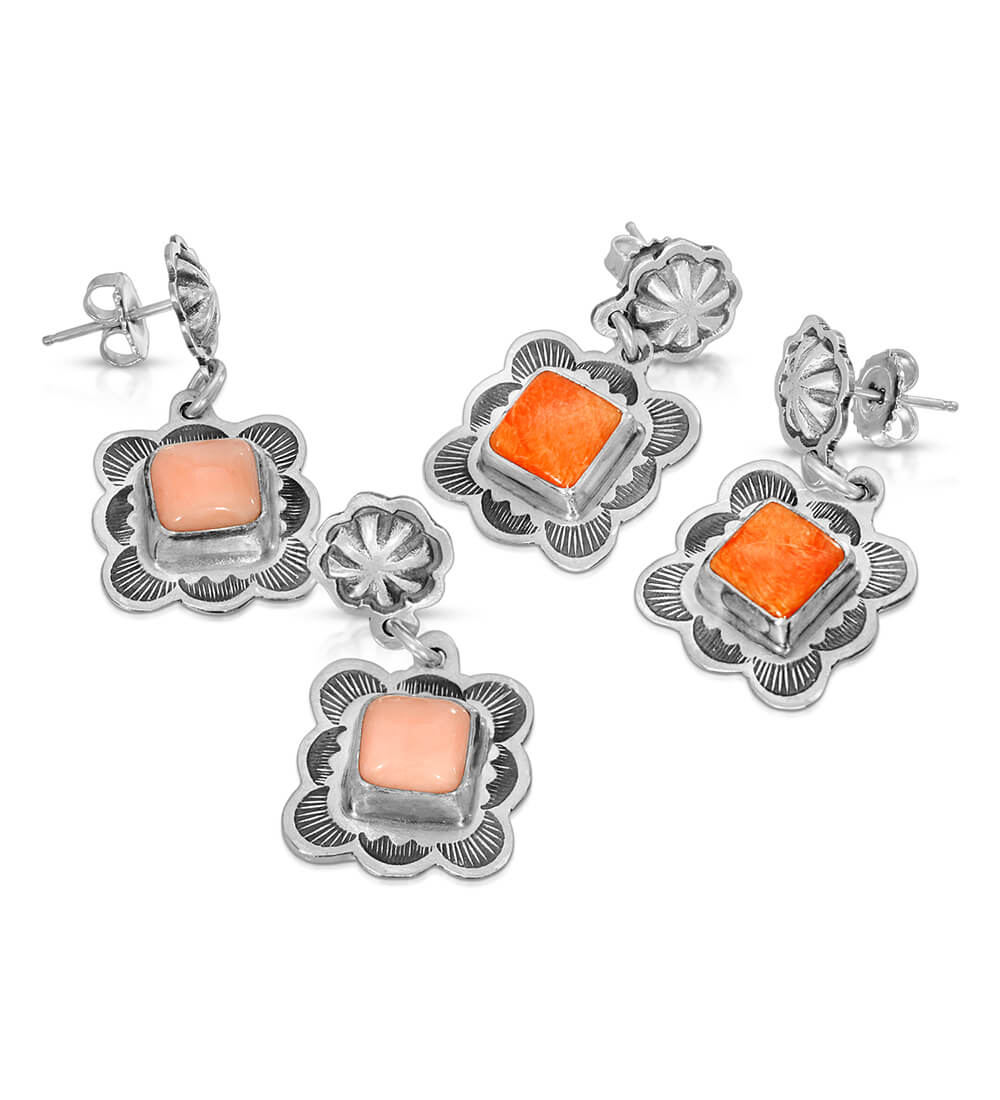 ORANGE SPINY SQUARE  CHARM EARRINGS
