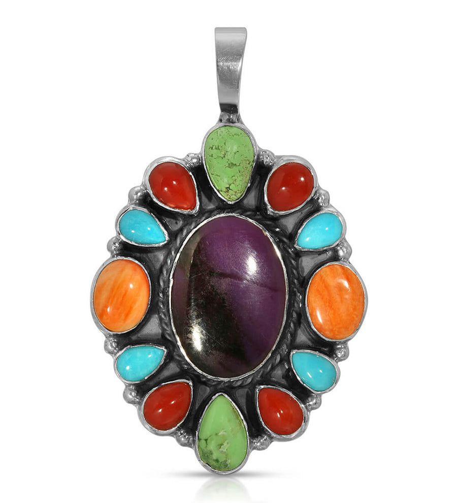 PURPLE  MULTI LARGE MOSAIC FLOWER PENDANT