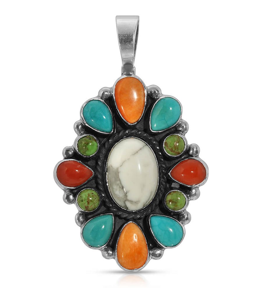 HOWLITE MULTI MOSAIC FLOWER PENDANT