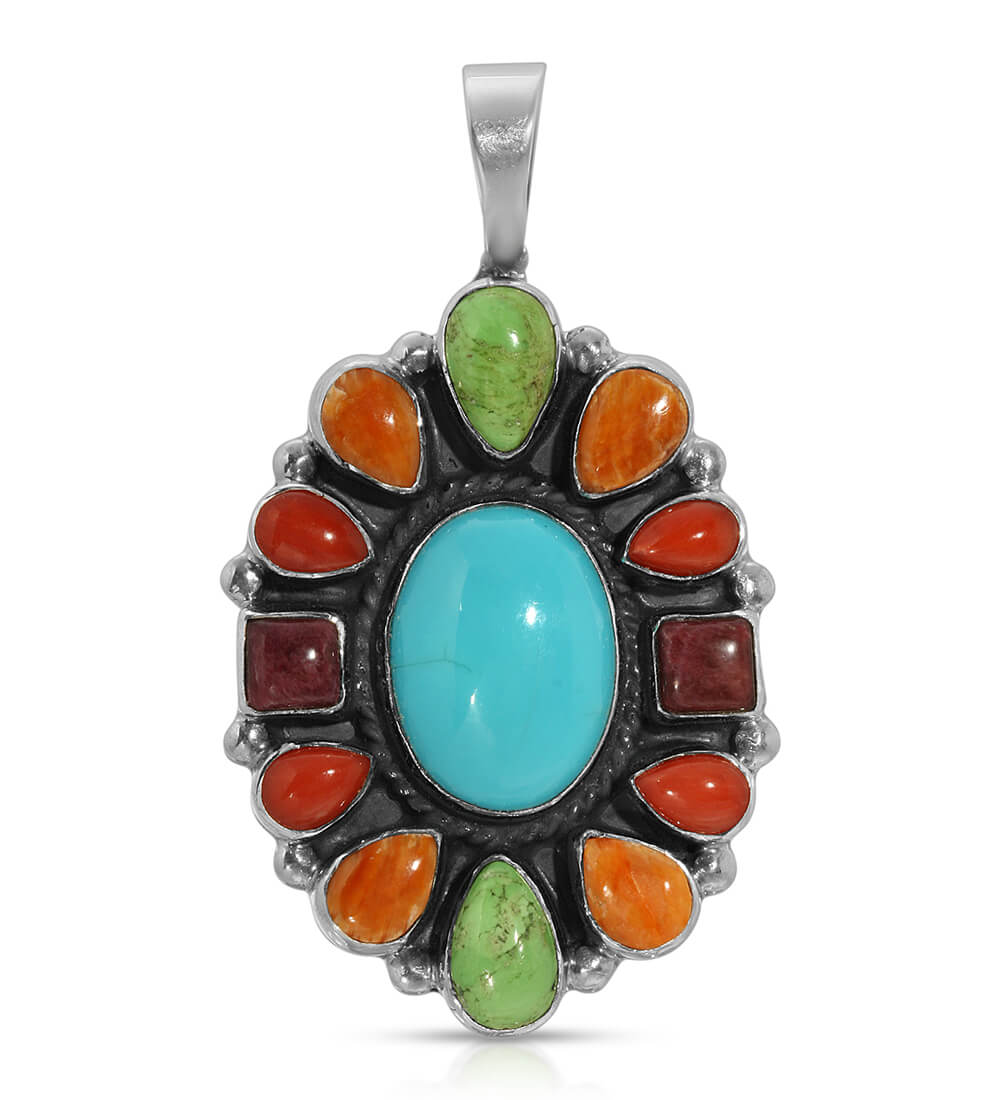 TURQUOISE MULTI LARGE MOSAIC FLOWER PENDANT