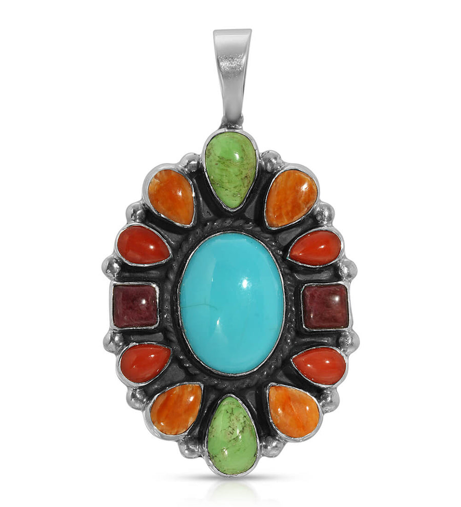 TURQUOISE MULTI LARGE MOSAIC FLOWER PENDANT