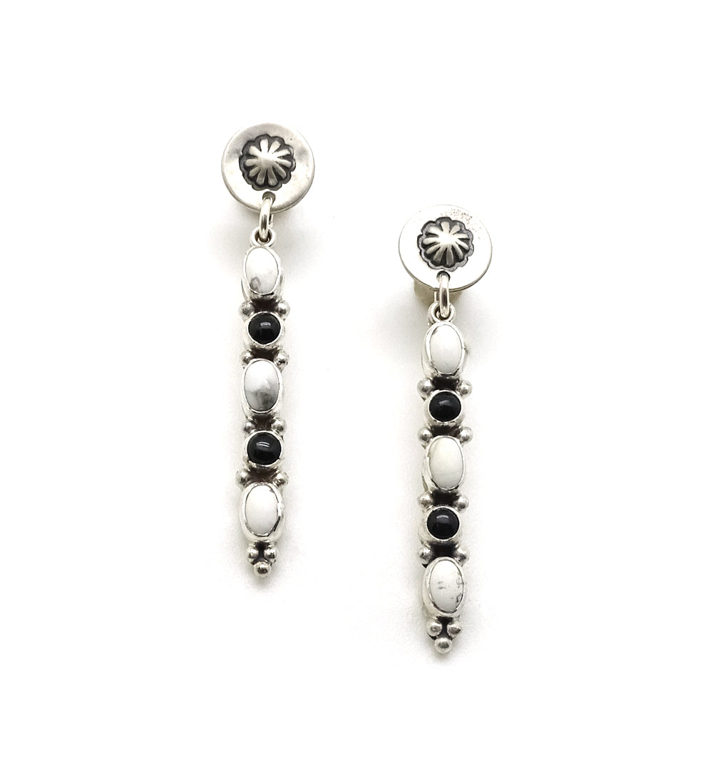 Onyx and Howlite Stick Earrings