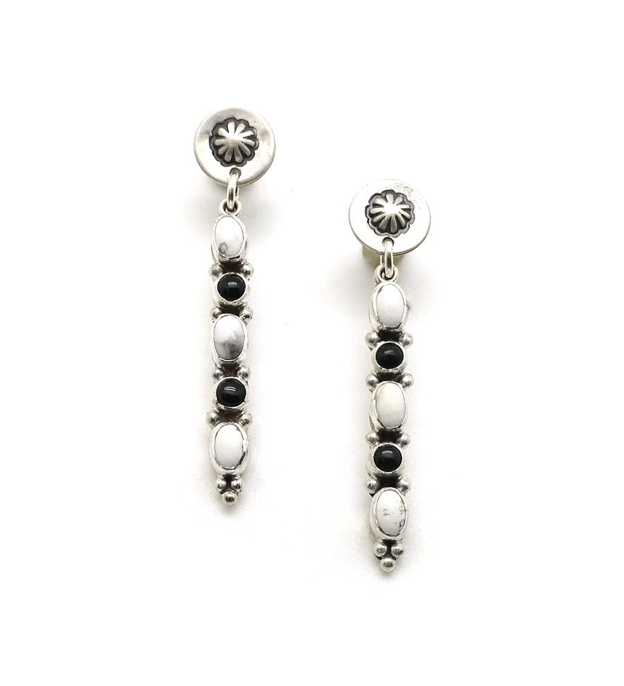 Onyx and Howlite Stick Earrings