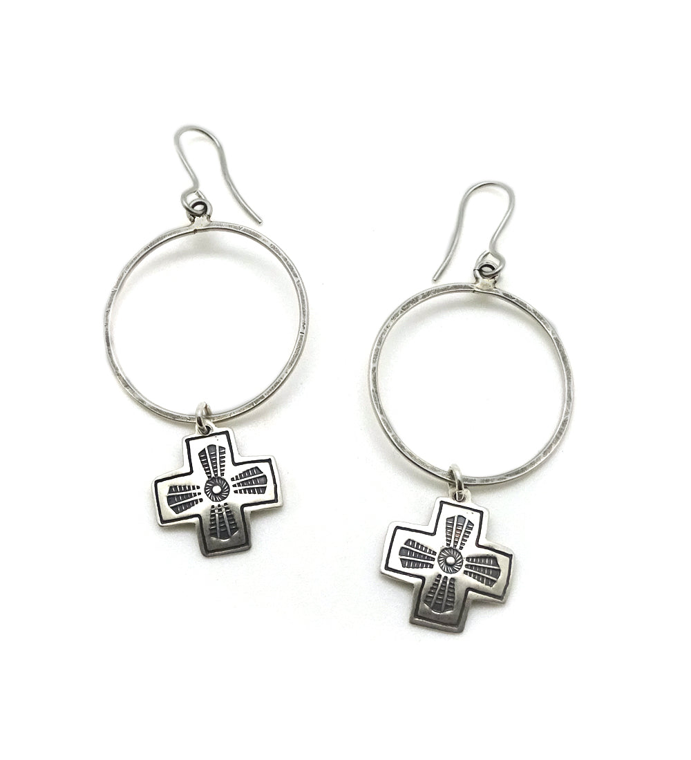 Cross Charm Hoop Earrings