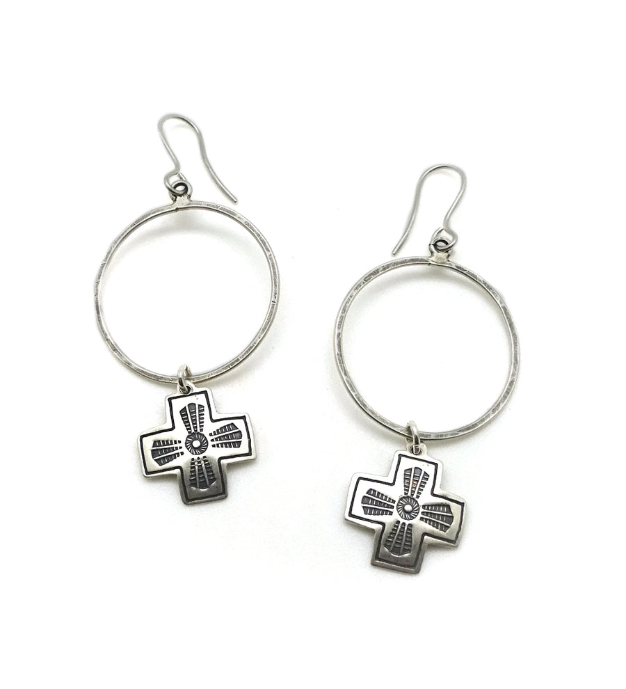 Cross Charm Hoop Earrings