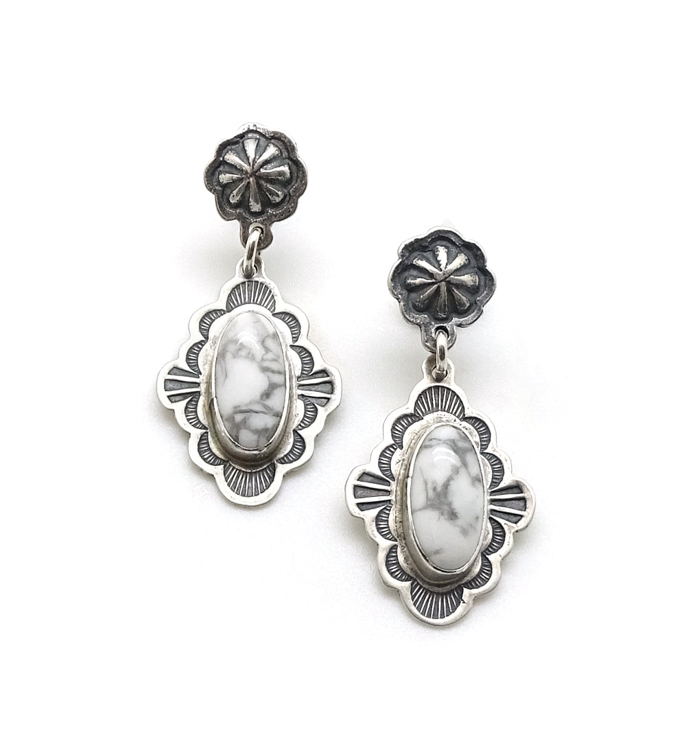 Howlite Large Oval Charm Earrings