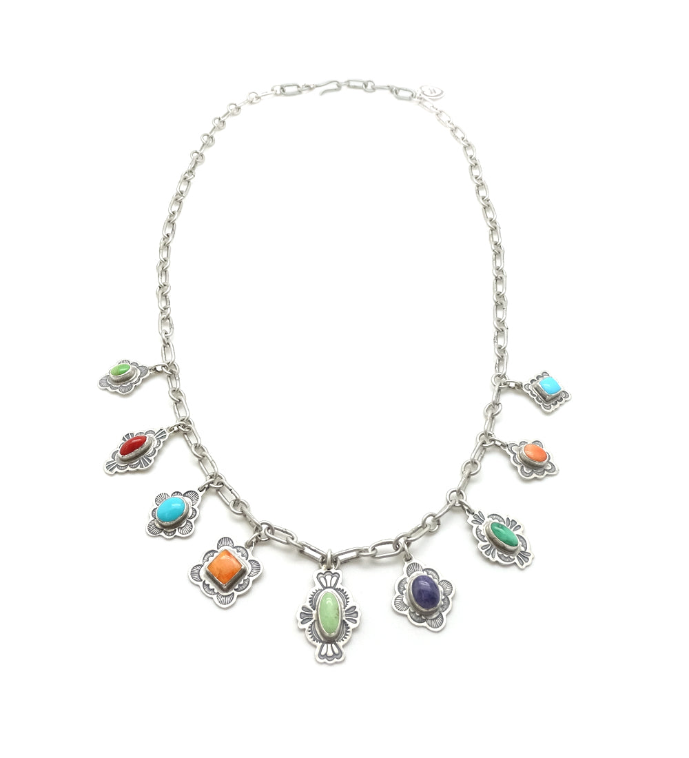 OVAL AND SQUARE CHARM LINK NECKLACE