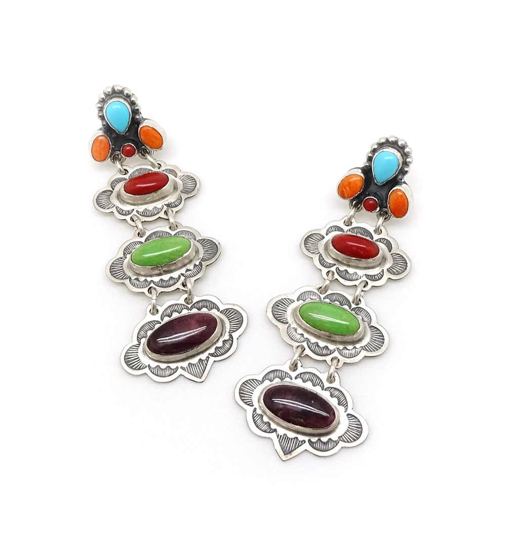 MULTI 3-STONE DROP EARRINGS