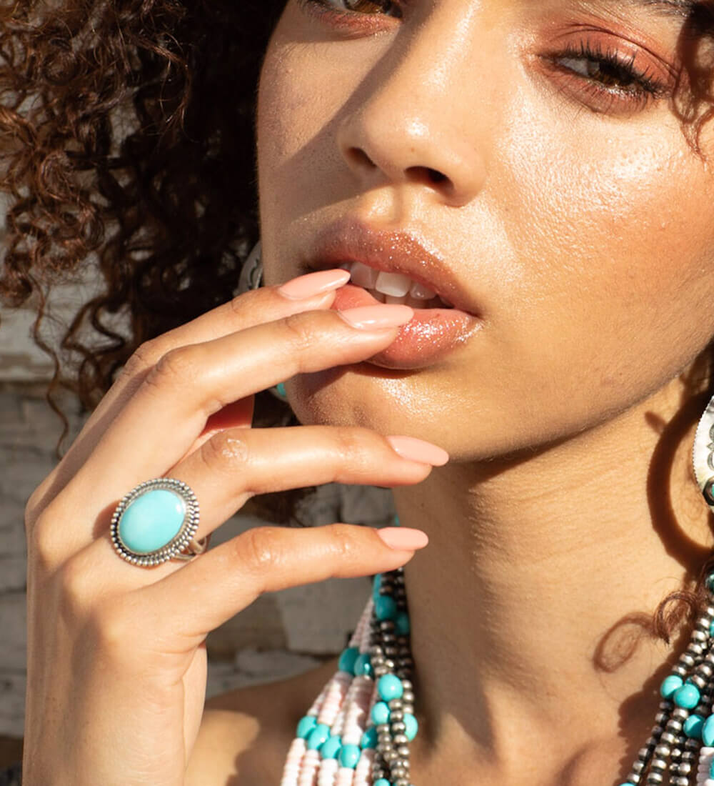 TURQUOISE LARGE BEADED BORDER RING